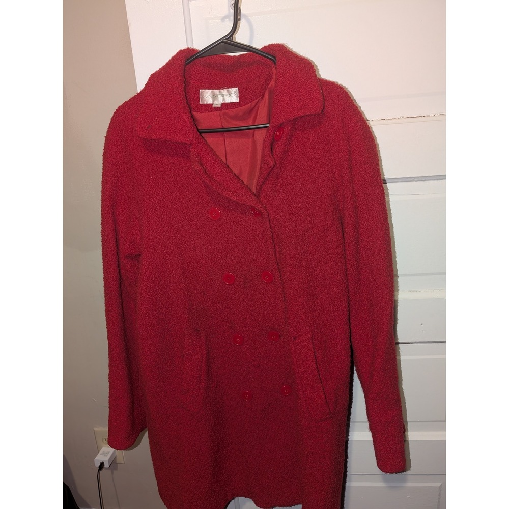 Sandro Red Boucle Double Breasted Pea Coat Jacket Womens Size 12